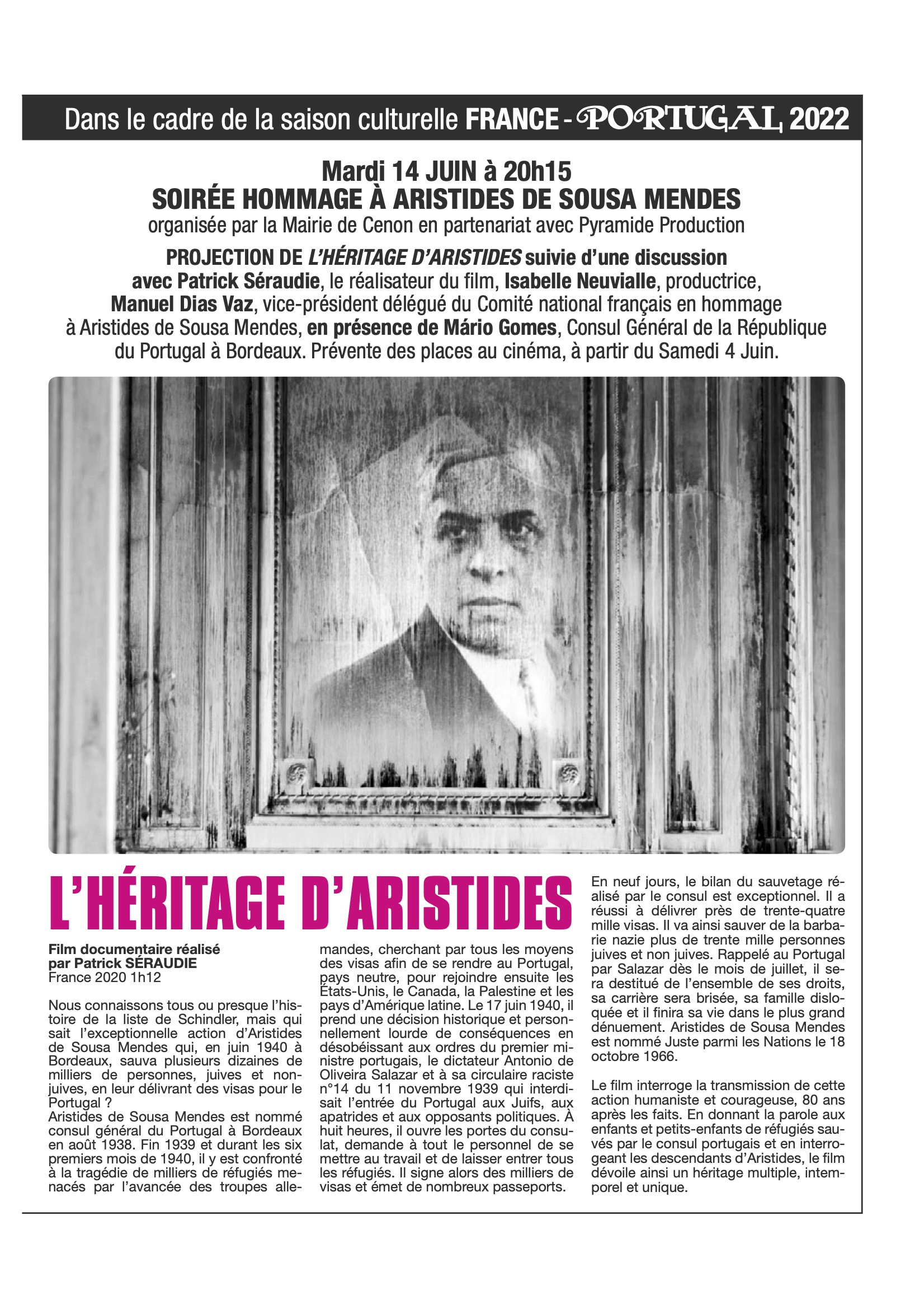 Article de la Gazette Utopia portant sur la projection L'héritage d'Aristides