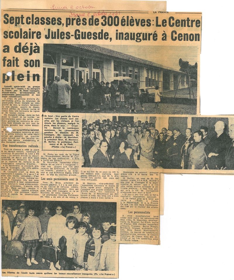 1961 : La nouvelle école Jules Guesde racontée par le journal Sud-Ouest