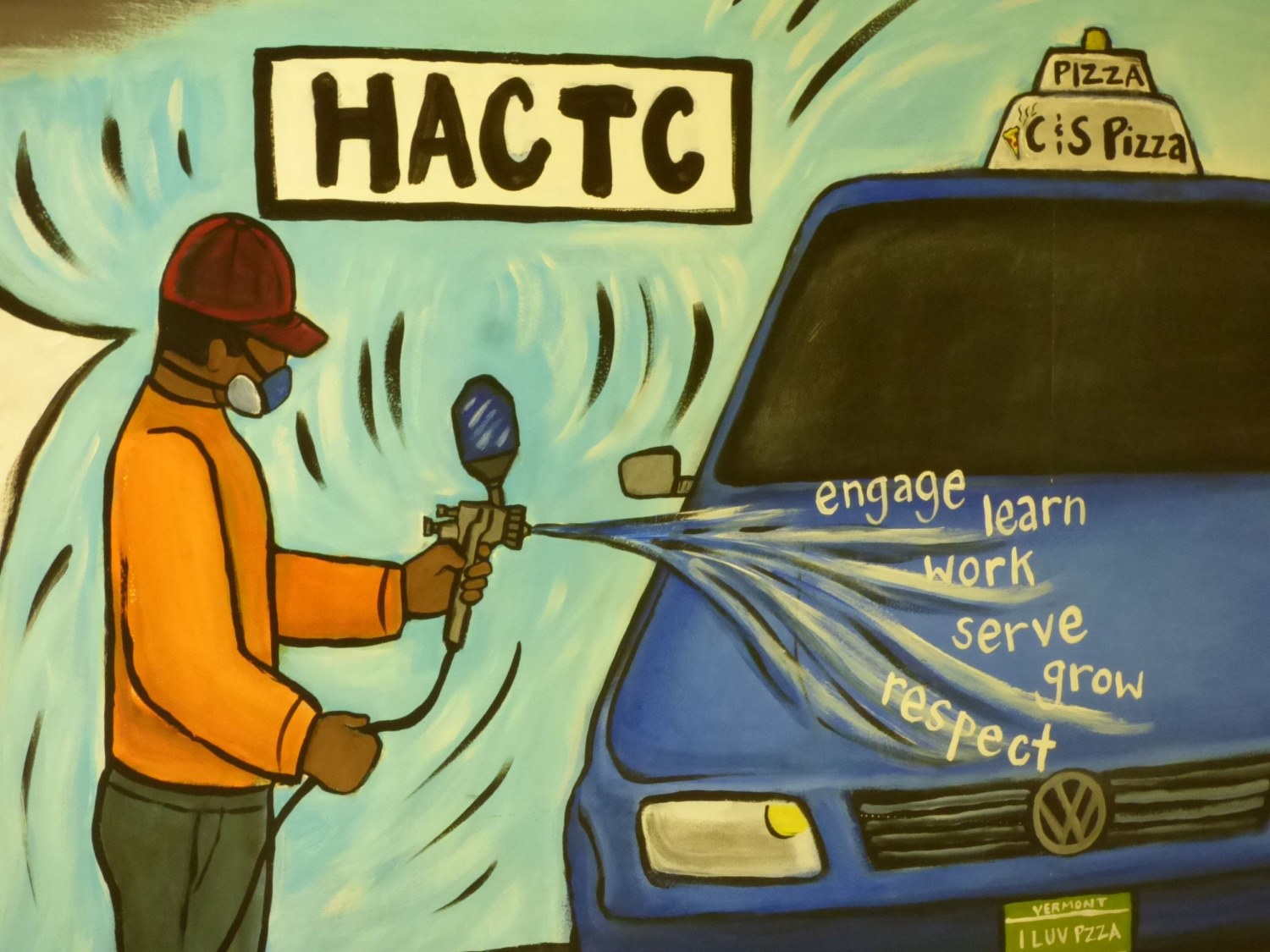 Des fresques colorées à l'entrée des sections