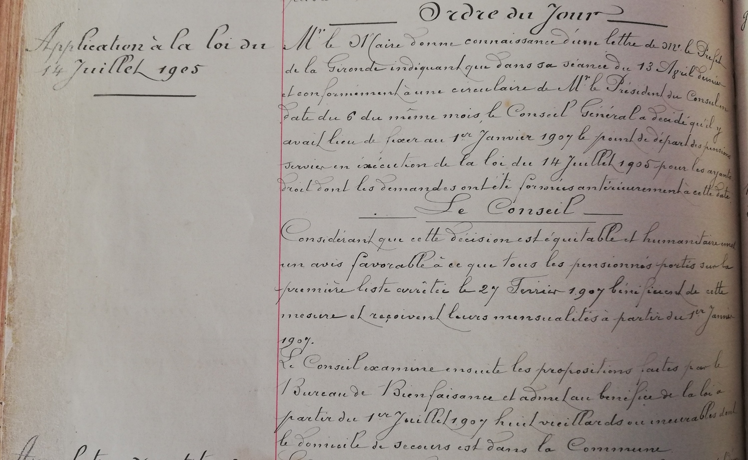 Extrait du conseil municipal de 1907