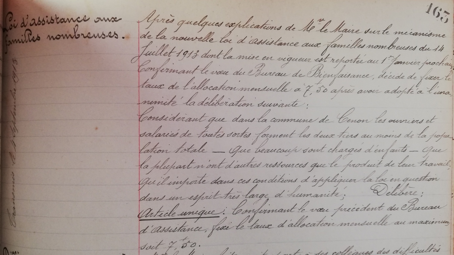 Extrait du conseil municipal de 1913